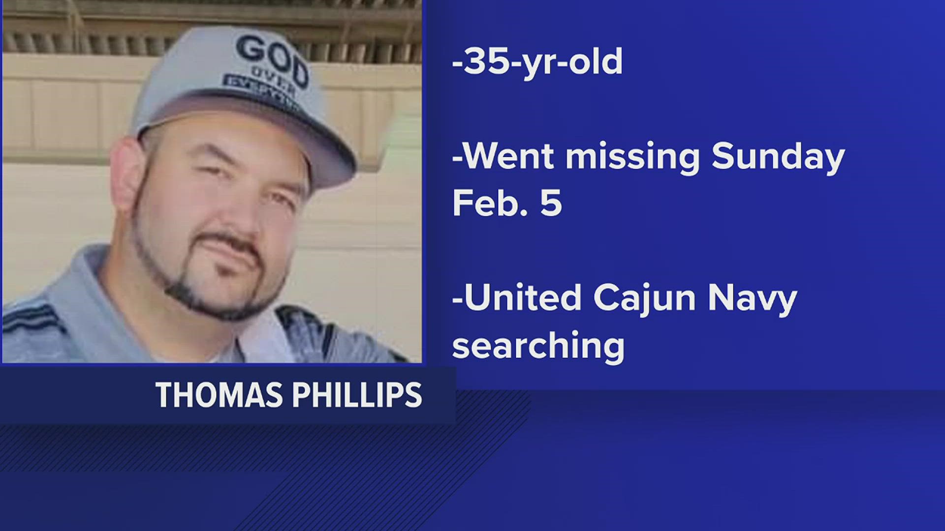 The United Cajun Navy is searching for a 35-year-old man who went missing from a tugboat in the Gulf of Mexico near Sabine Pass.