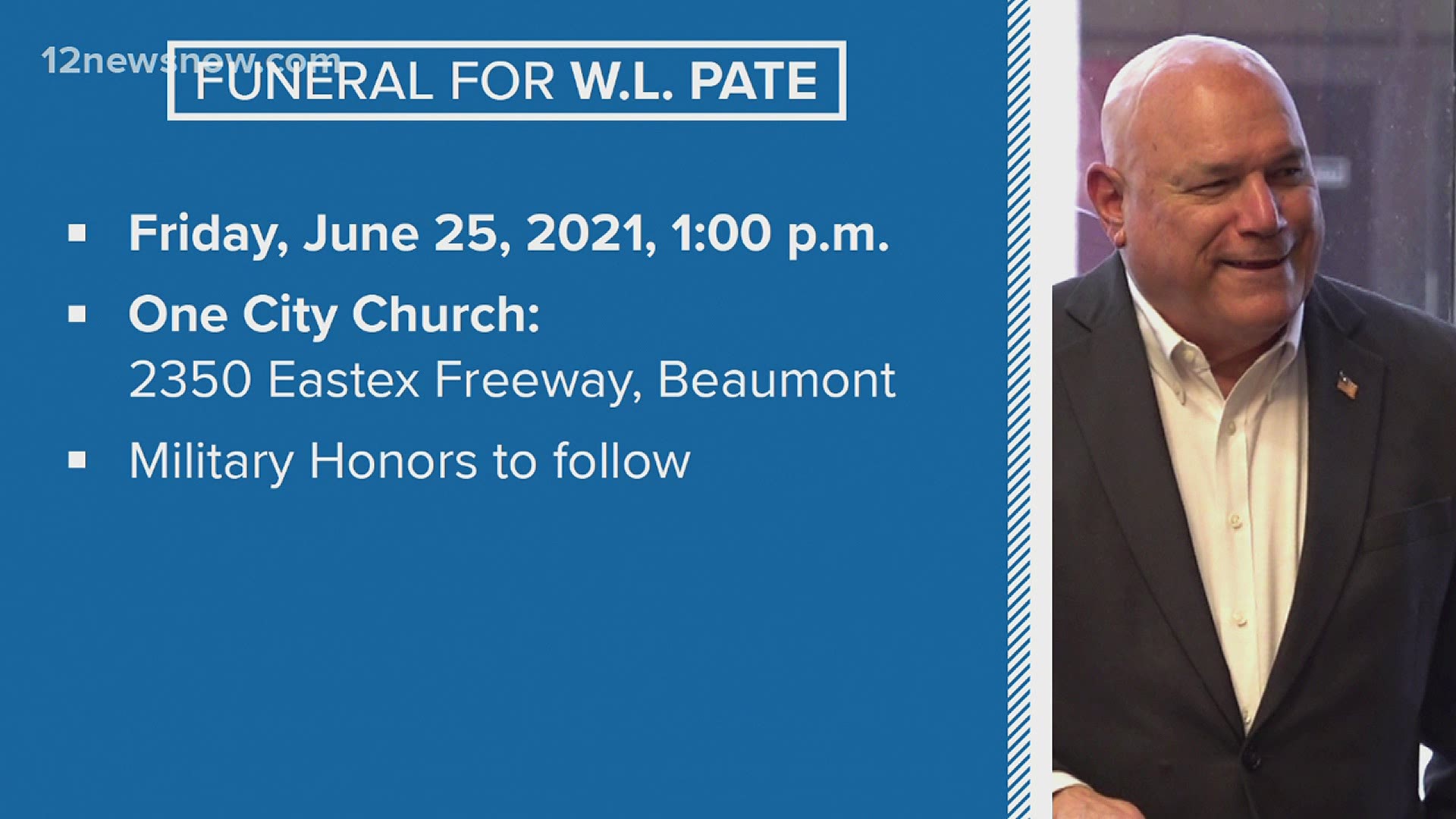 The funeral services will be held Friday, June 25, at 1 p.m., at the One City Church, on 2350 Eastex Freeway.