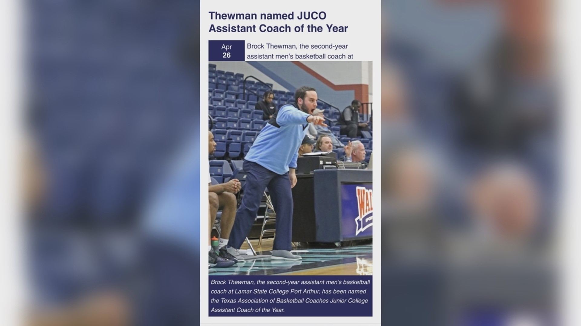Thewman earns JUCO Assistant of The Year accolades in second season