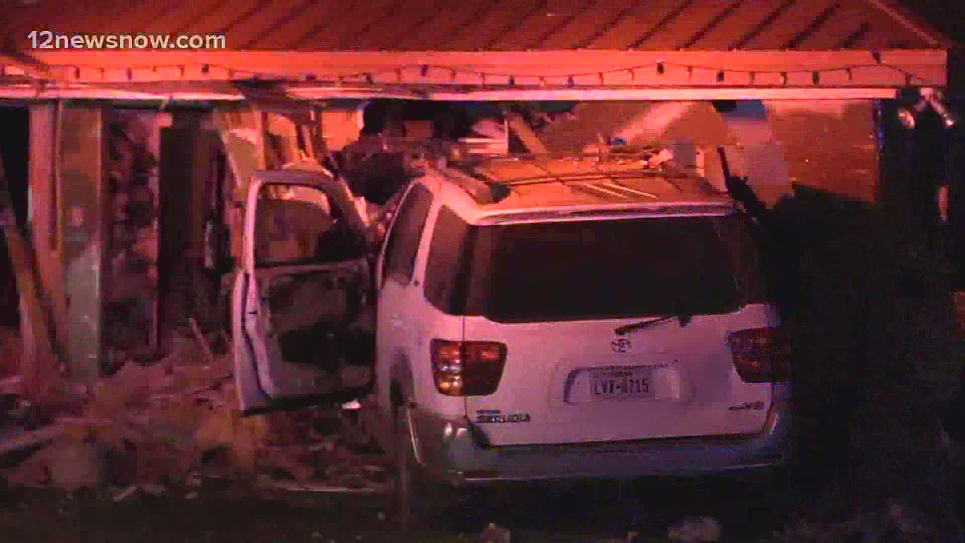 A car crashed into a house in the 600 block of Pearson Street near FM 105 in West Orange Friday night.