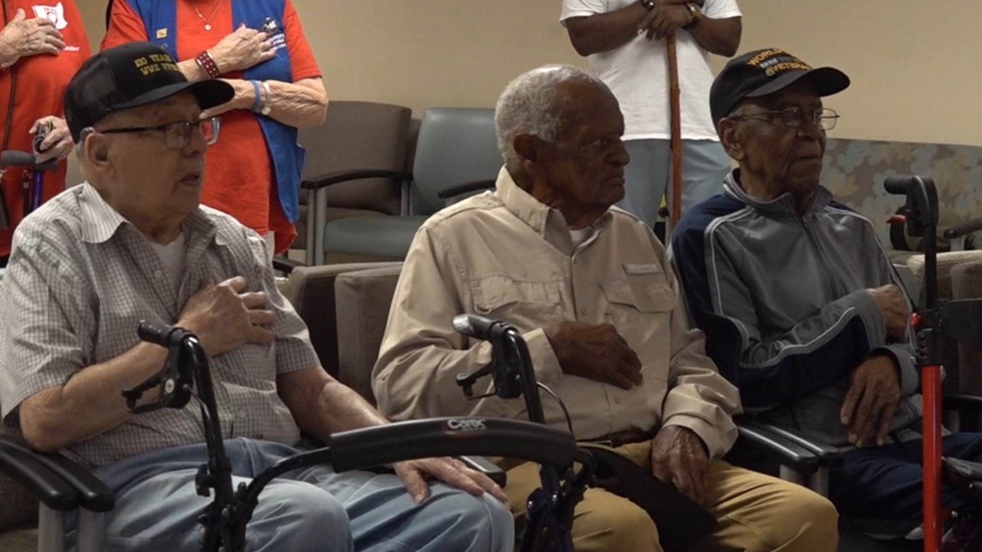 Sam Daleo, 100, Ivory Joubert, 100 and Louis Scott, 102, were given certificates of recognition from Congressman Brian Babin and Congressman Randy Weber.