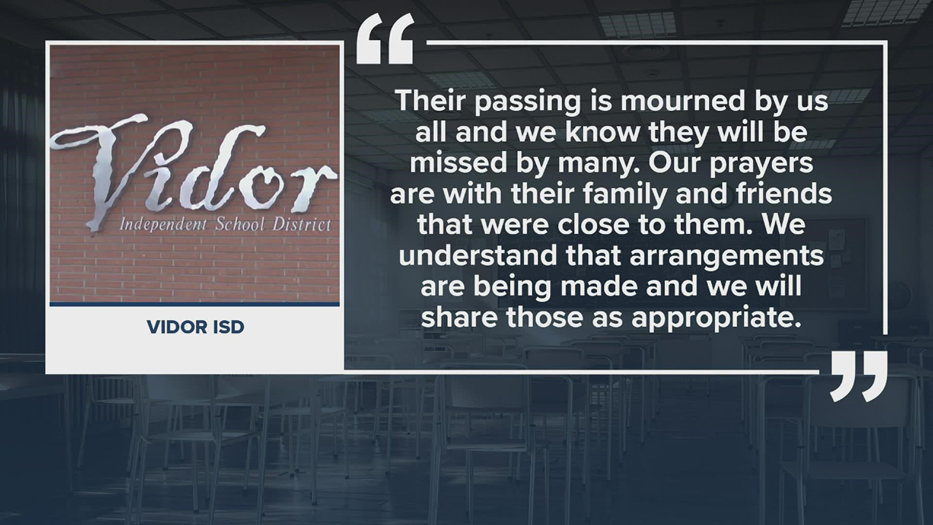 "Vidor ISD was heartbroken to hear the news about John Castilaw III and Blake Post."