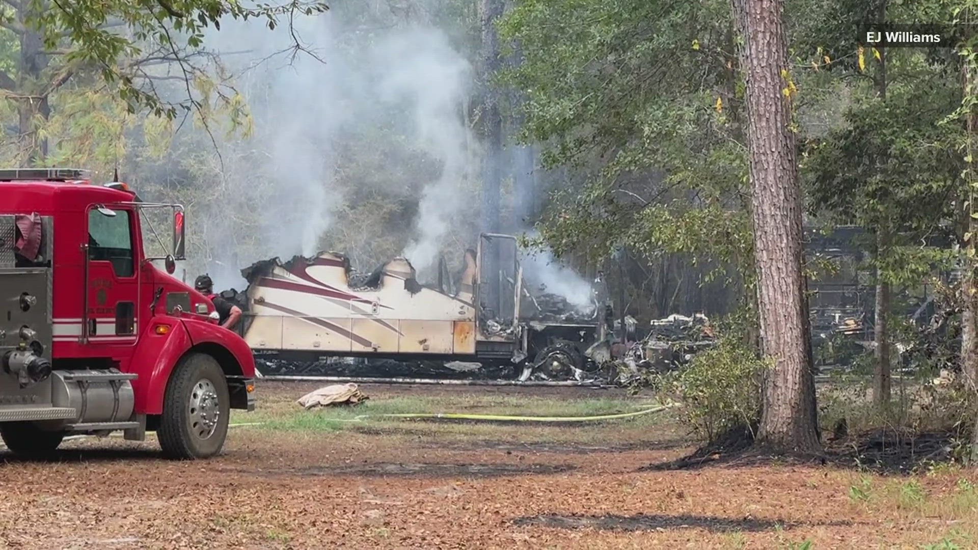 Buna Fire Incident Commander Kendall Barron tells 12News upon arrival, two mobile homes were fully engulfed in flames with explosions coming from the trailers.