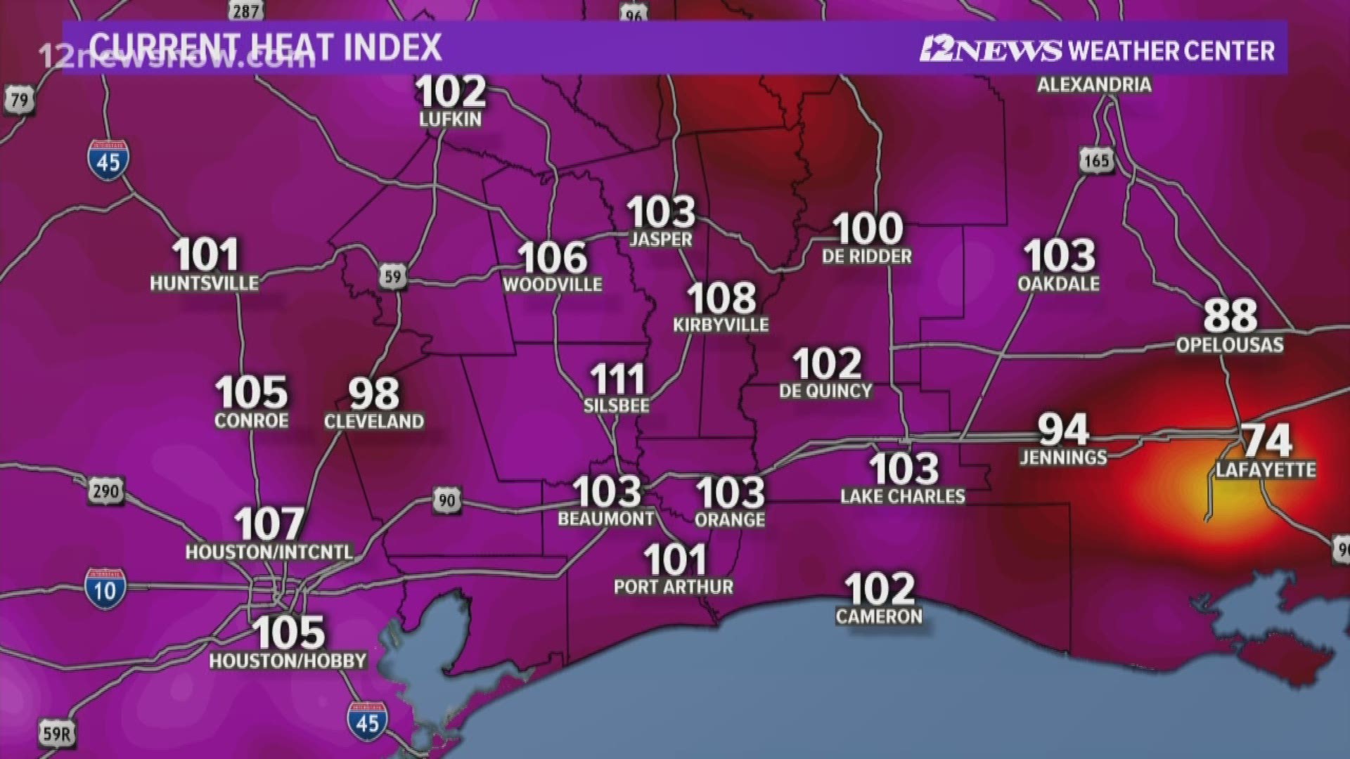 Any time the heat index is 108 or above, it's in the danger zone, according to 12 News meteorologist Patrick Vaughn. 