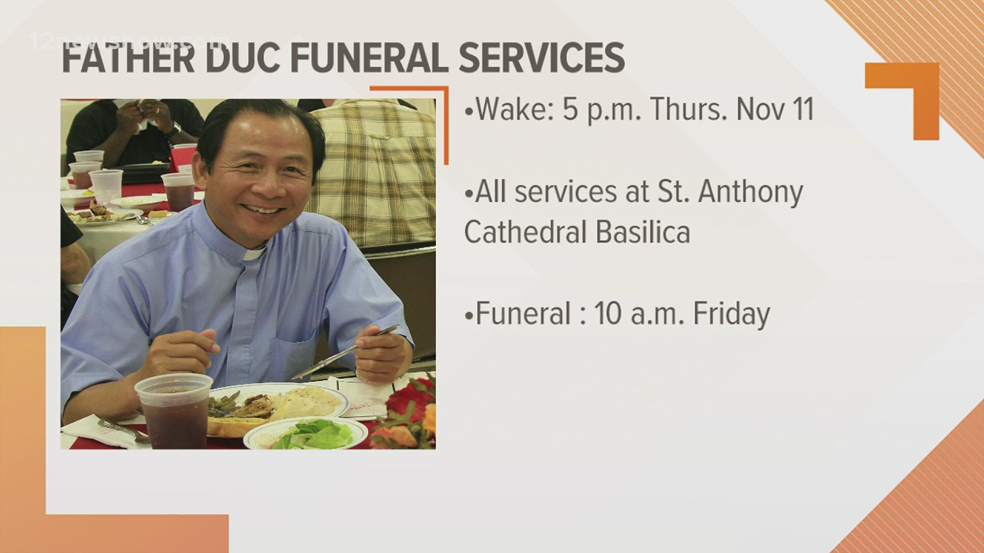 All services will be held at St. Anthony Cathedral Basilica in Beaumont.