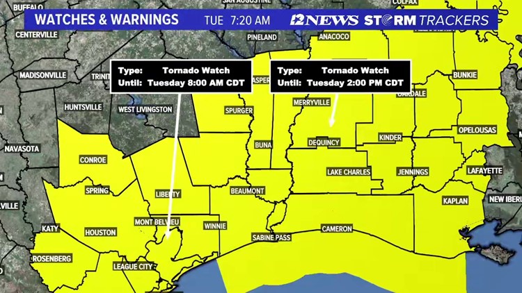 Southeast Texas under tornado watch Tuesday morning as line of heavy storms moves through region