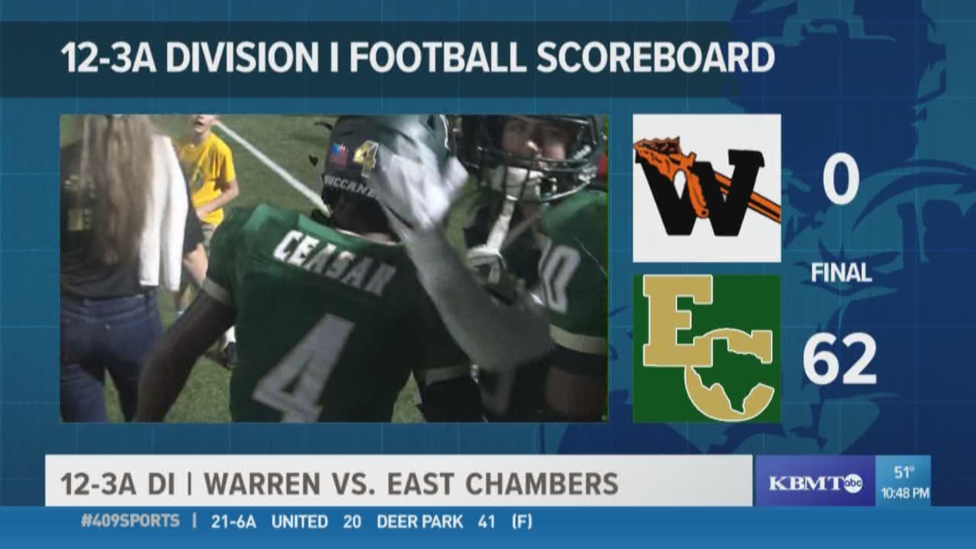 WEEK 11: East Chambers high School puts the hurt on Warren 62 - 0
