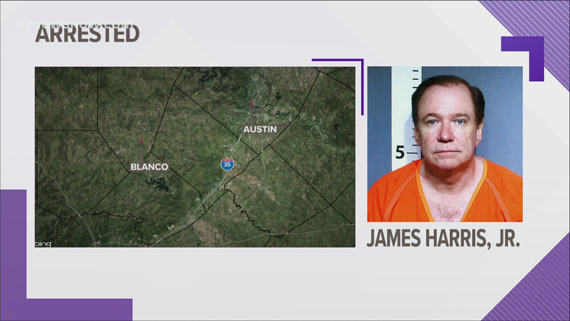 James M. Harris, Jr., 63, is accused of fatally shooting Donald Boumans, 25, late Saturday night, August 28, 2021, in Blanco County.