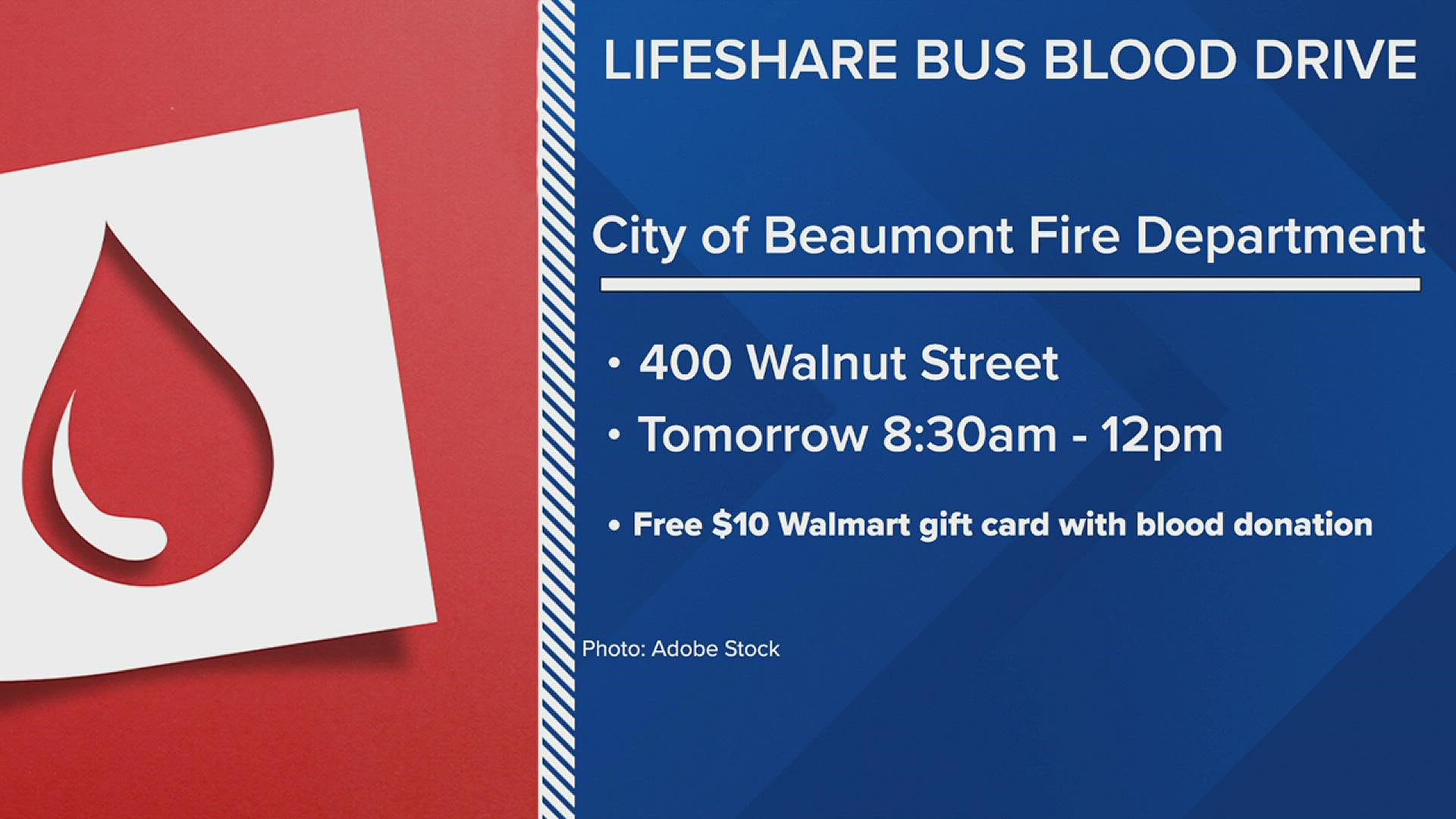 The Beaumont Fire Department and Lifeshare are hosting a blood drive