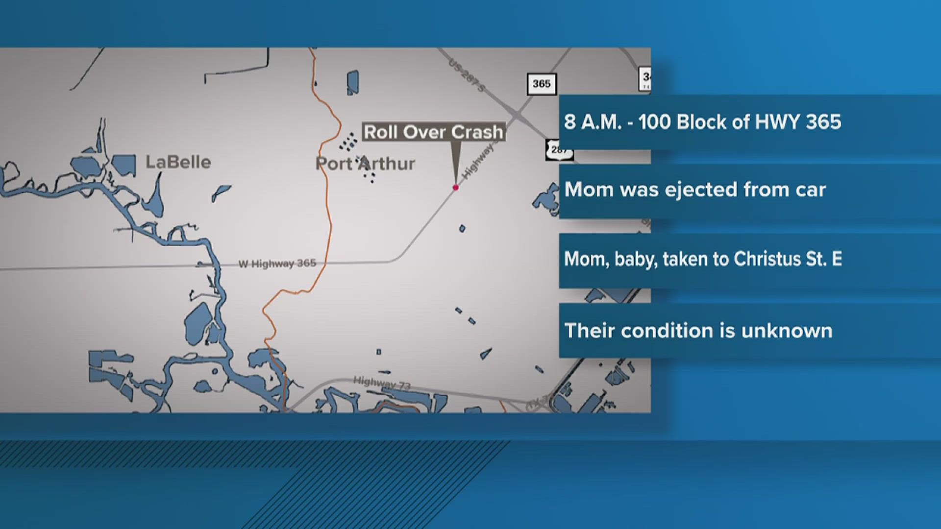 An investigation is underway after a mother and her infant were injured in a Sunday morning one-vehicle wreck in Port Arthur.