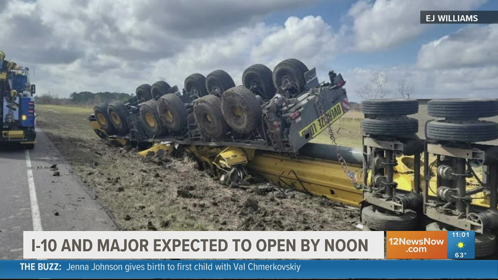 Crews are continuing the cleanup of a crane that overturned on Wednesday morning and are expected to have the interstate open again by midday.