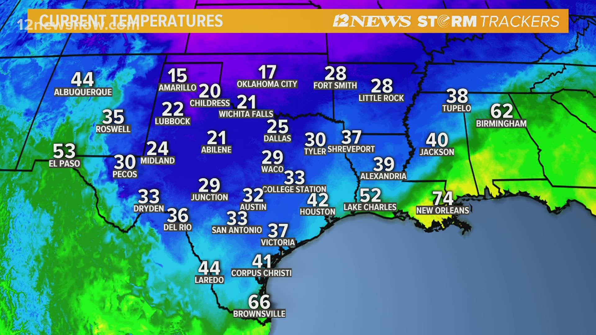 The 12News StormTrackers are closely monitoring an arctic cold front that is sweeping through Texas with high impacts likely for Southeast Texas.