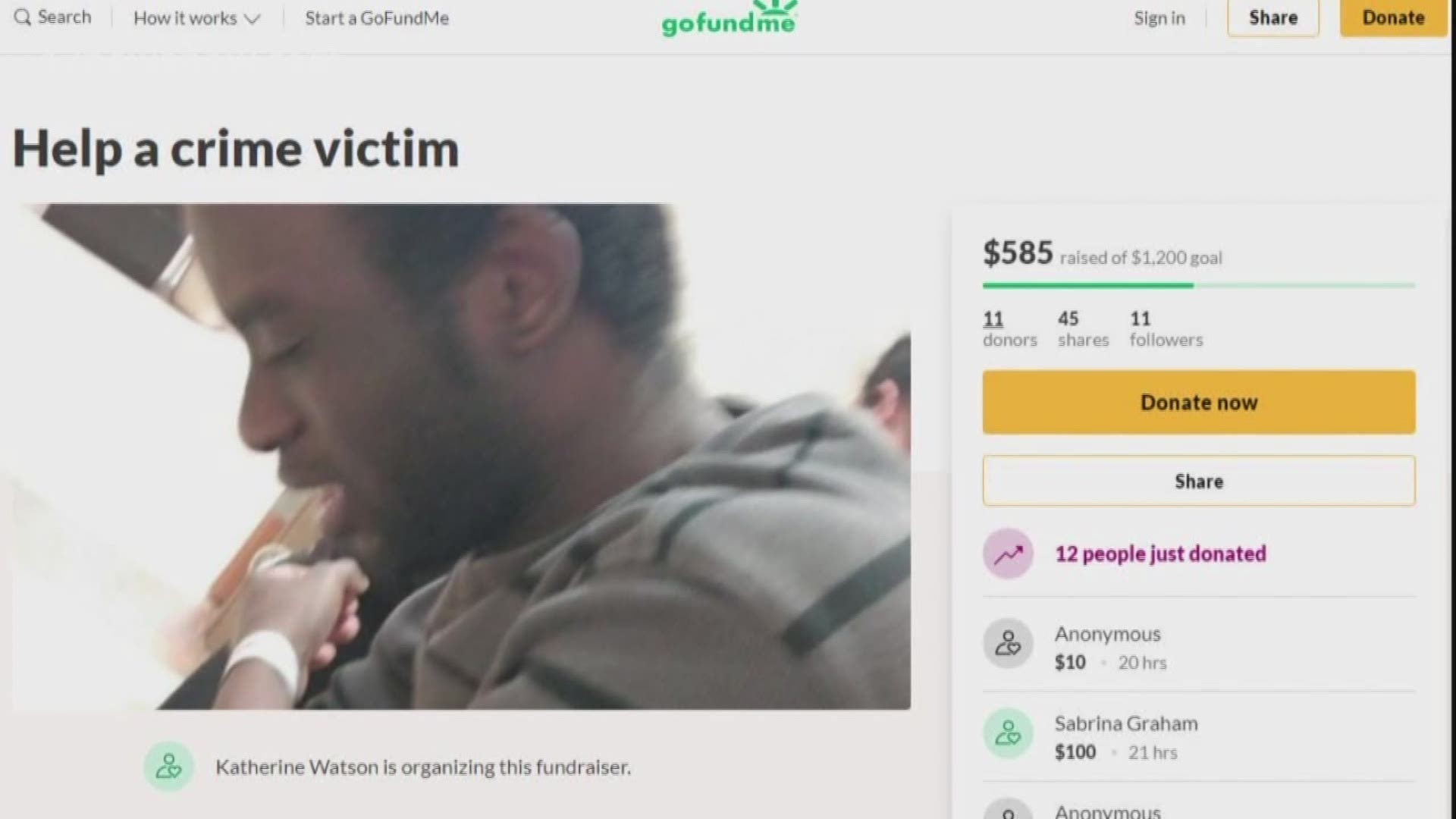 A GoFundMe has been set up for the man, who was beaten on Monday