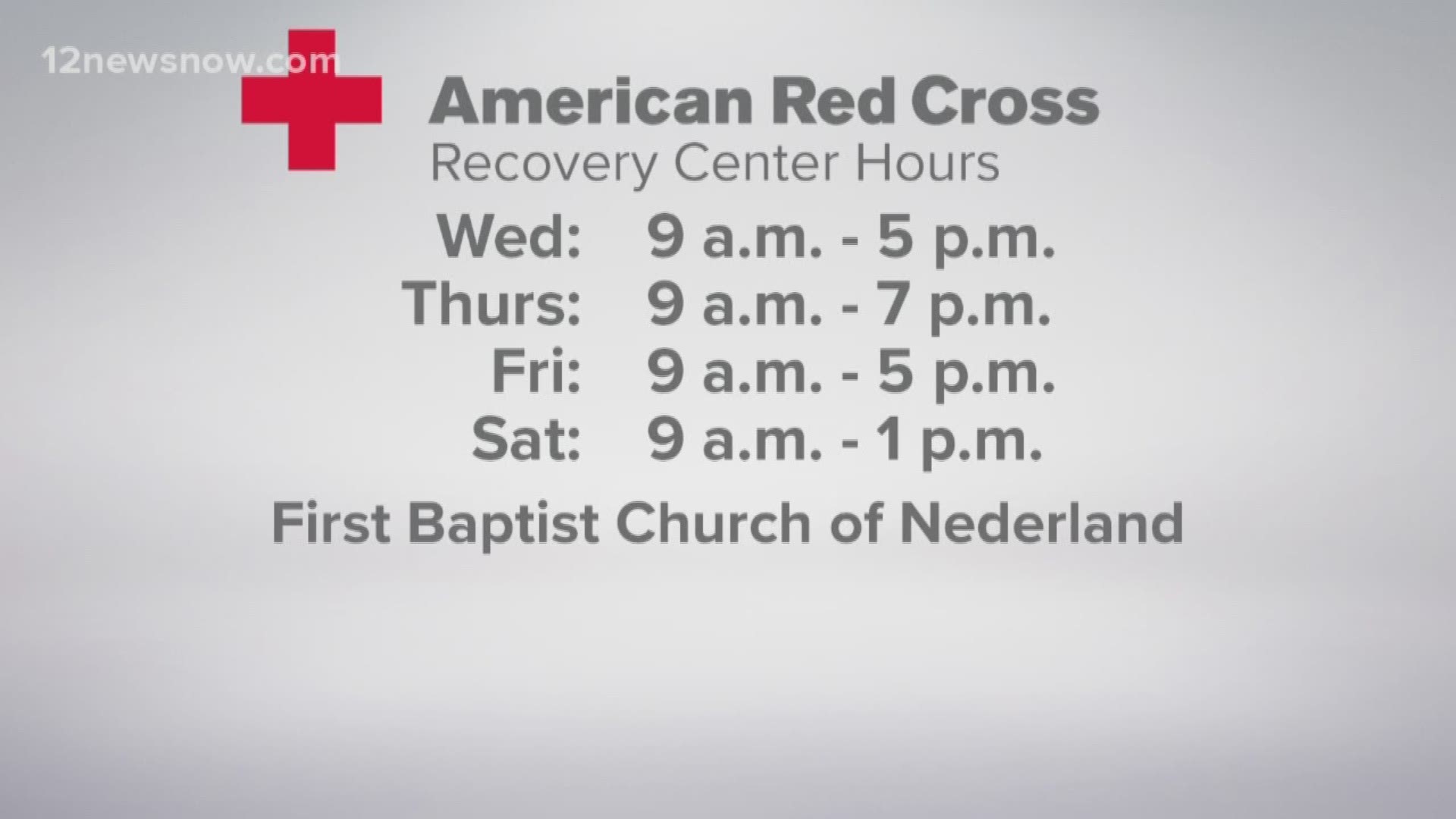 The Red Cross location is at the First Baptist Church in Nederland. The location will be available until 1 p.m. Saturday, Dec. 7.