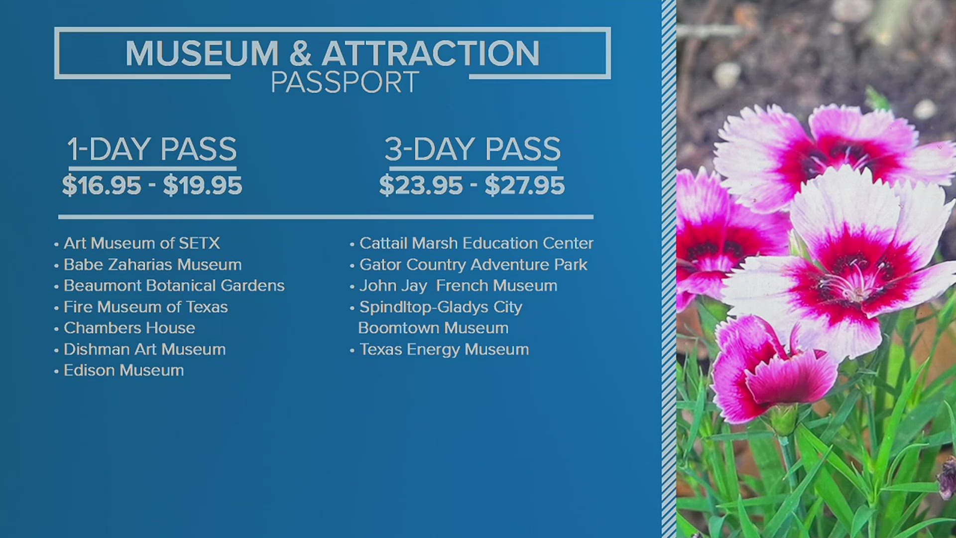 The Beaumont Museum and Attraction Pass gives those who buy them access to more than 10 area museums and attractions at a discounted rate.