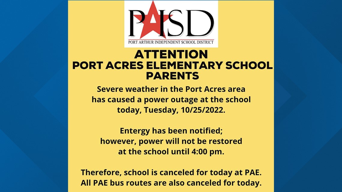Port Acres Elementary School closed Tuesday due to power outage