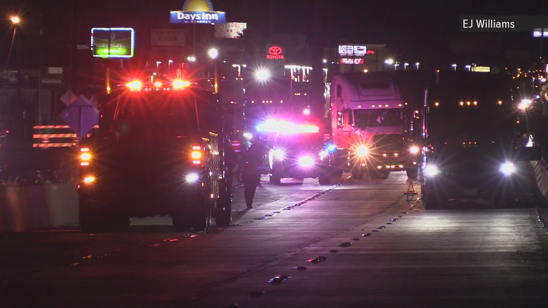 A person walking along Interstate 10 in Orange County was struck and killed by an 18-wheeler early Wednesday morning.