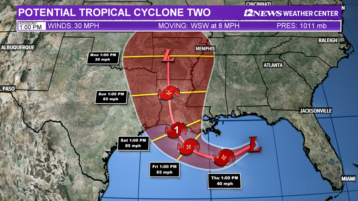 Tropical Update: Beaumont in west side of forecast cone | Part of Louisiana under Hurricane ...