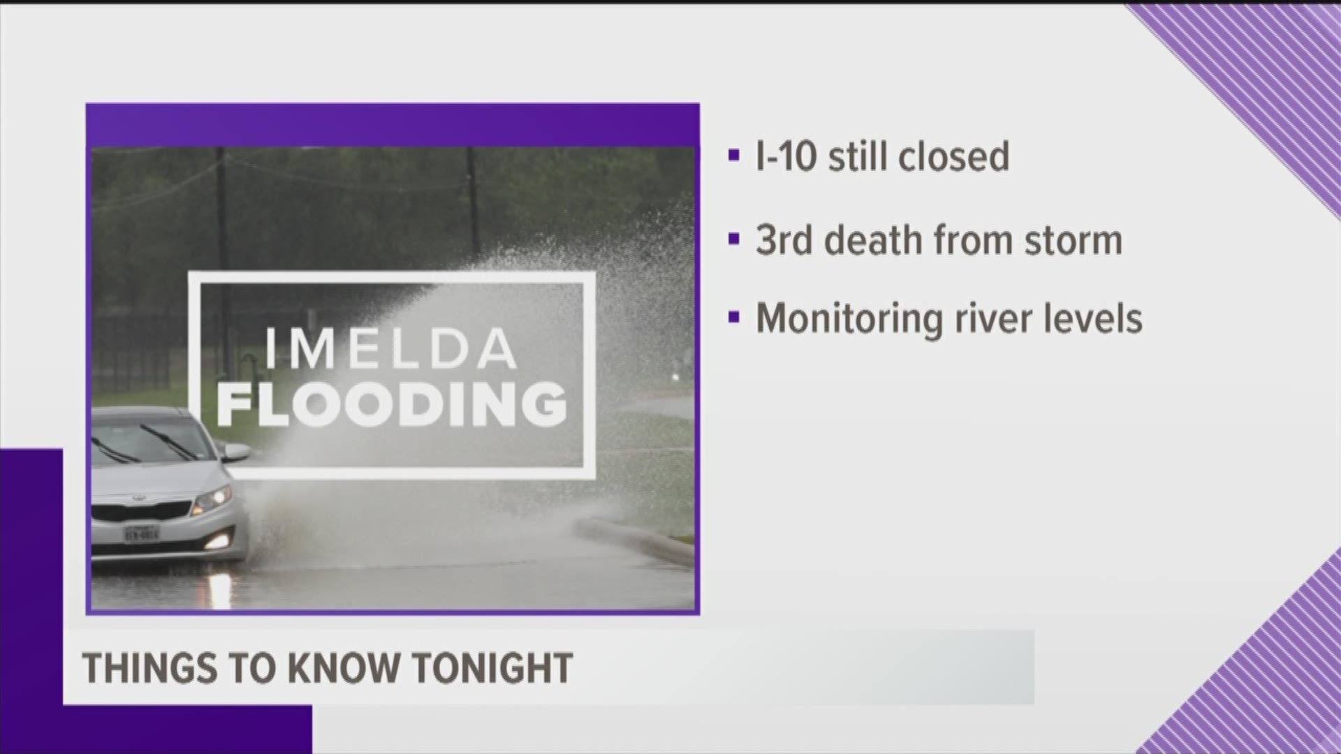 Three of the most important stories we're following regarding Imelda flooding across southeast Texas.