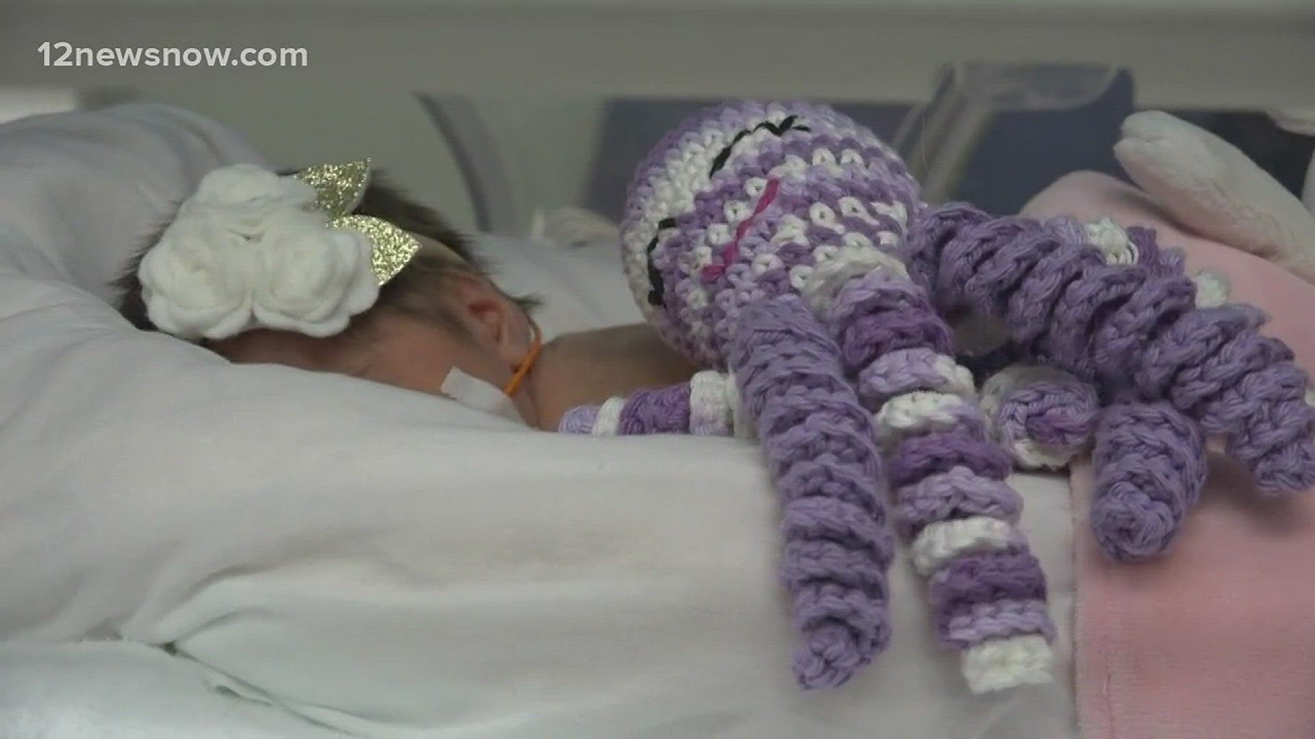 Silsbee shop crochets octopi for babies in the Neonatal Intensive Care Unit. According to a study in Denmark, the stuffed octopus can help lower heart rates and relax breathing.