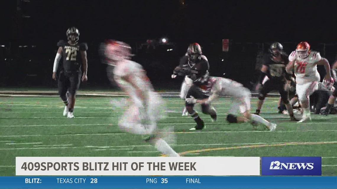 Orangefield's Kane Smith lays a big hit on the Anahuac Panthers in this week Hit of the Week