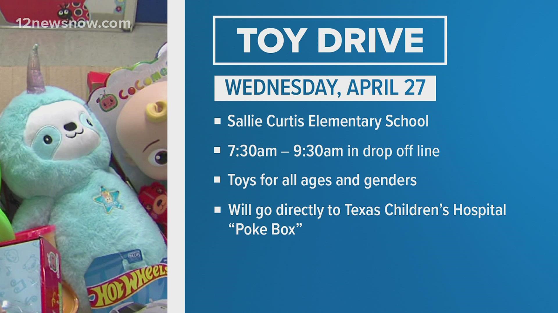 You have a chance to help a kid in need.
Wednesday, April 27 from 7:30 a.m. until 9 a.m., Sallie Curtis Elementary will be accepting toy donations.