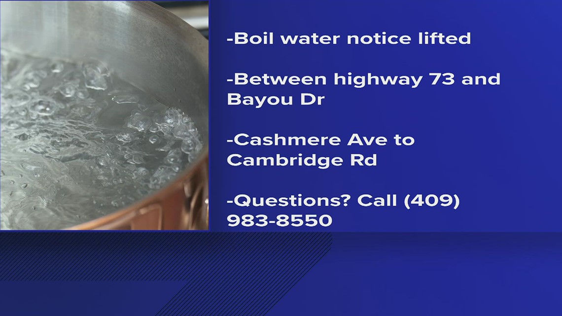 Boil water notice lifted for the Lakeside Addition of Port Arthur