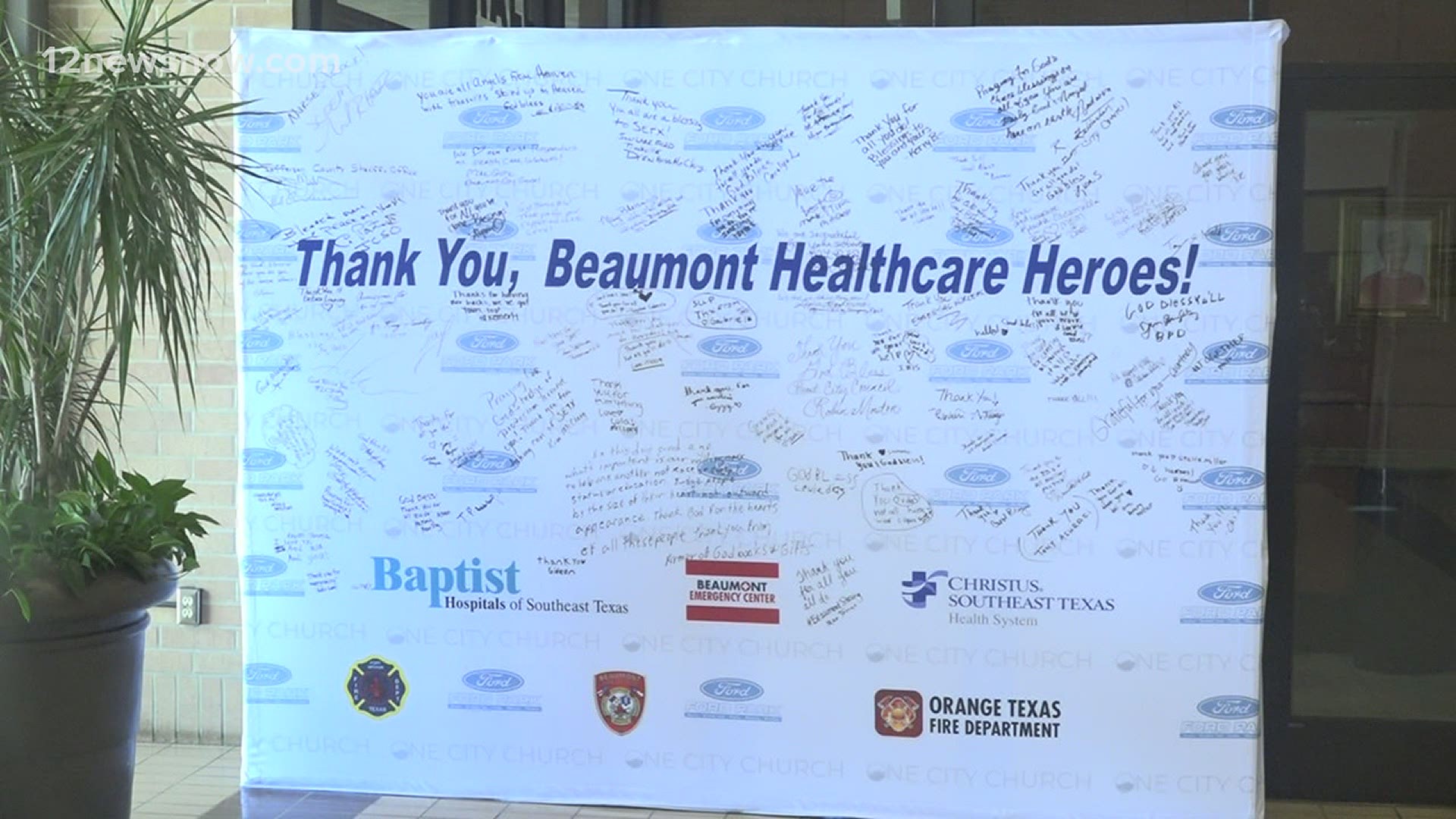 A brief, handwritten message goes a long way. The wall will move around the community for people to give thanks to more healthcare workers and first responders.