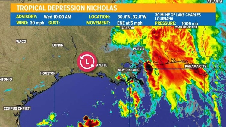Tropical depression Nicholas expected to dissipate in next few days