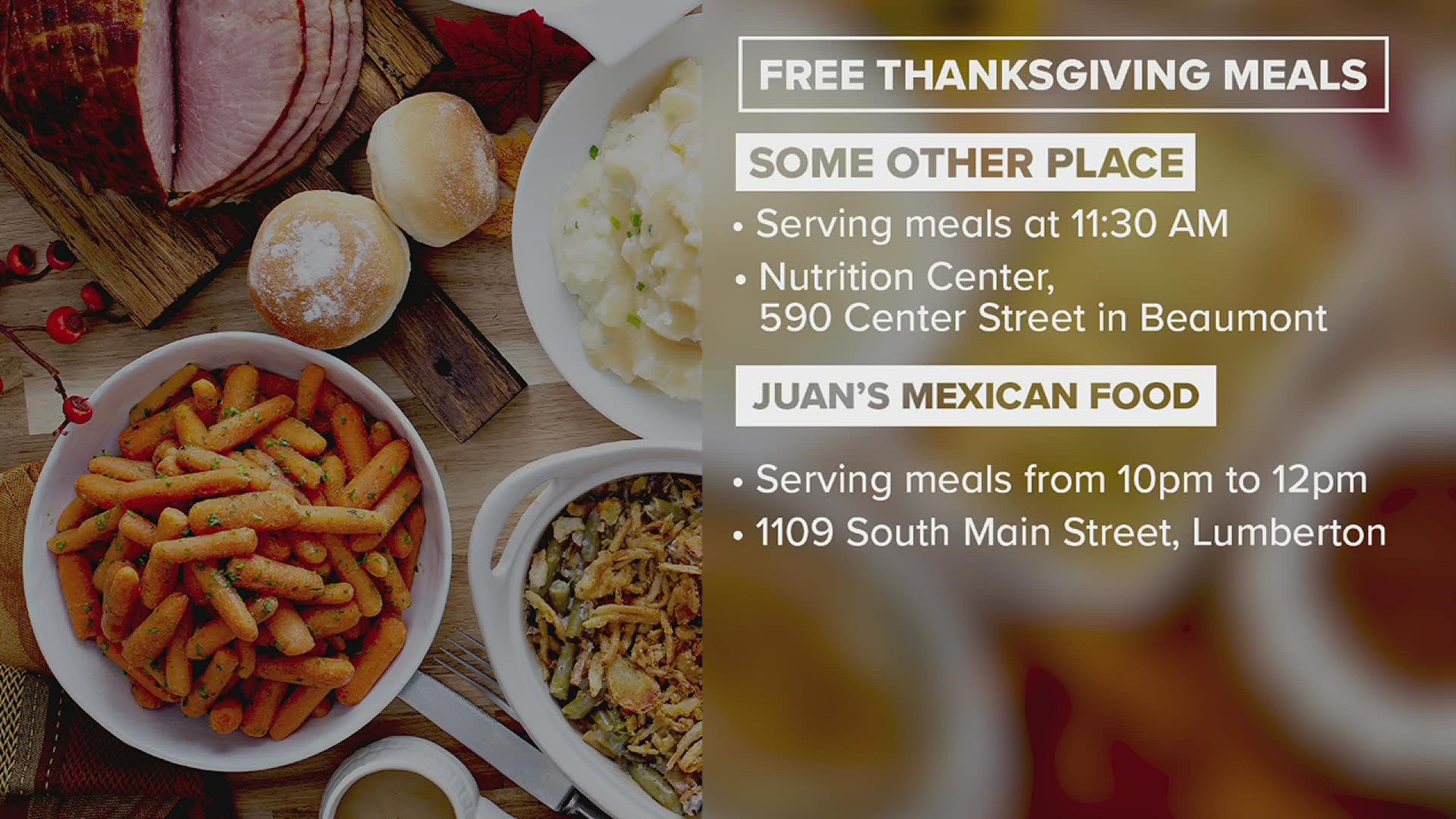 For Southeast Texans who are wondering where they can purchase, or receive a free Thanksgiving meal, there are options available.