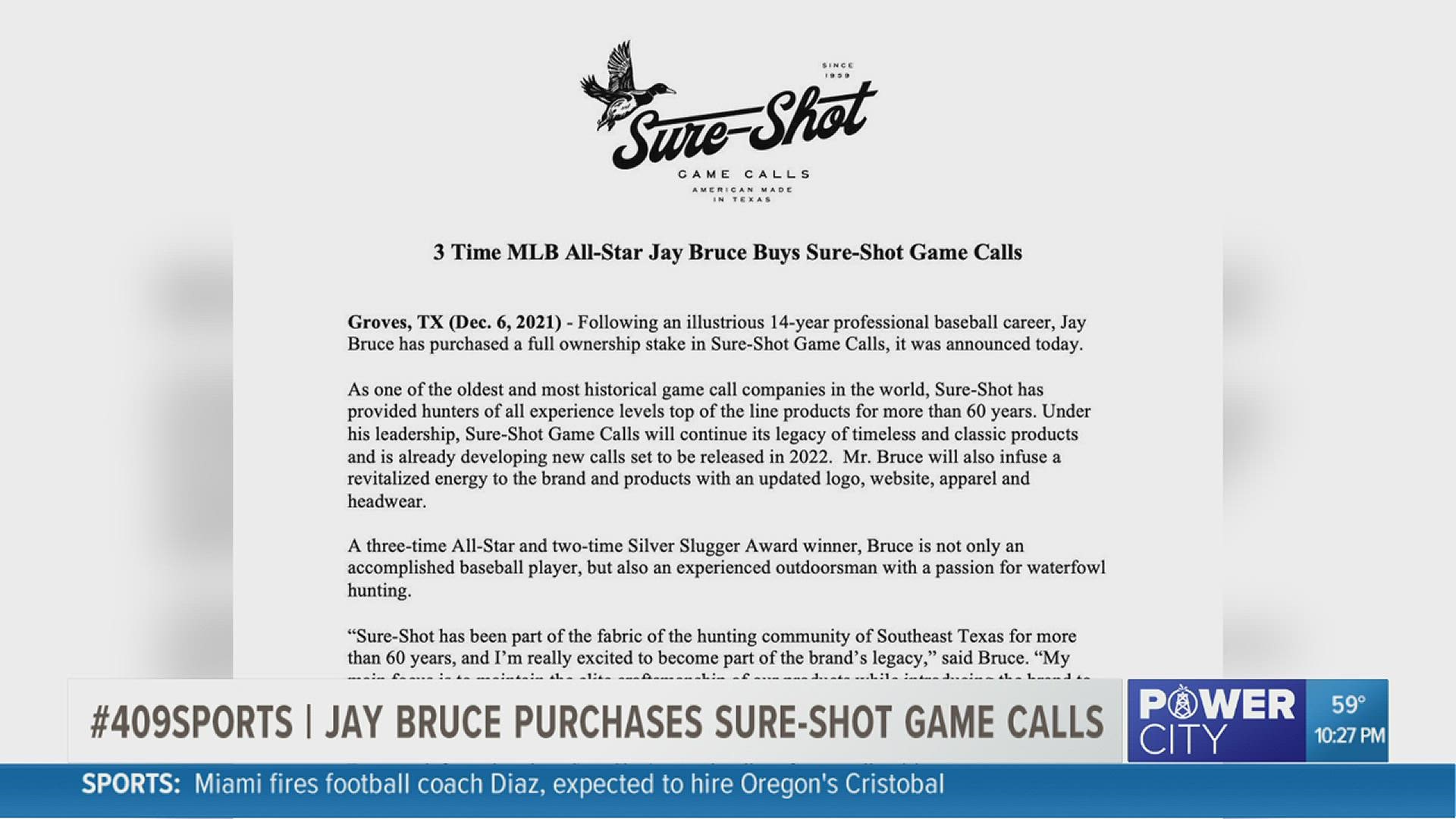 After spending fourteen years playing professional baseball, West Brook alum Jay Bruce purchases Sure-Shot Game Calls