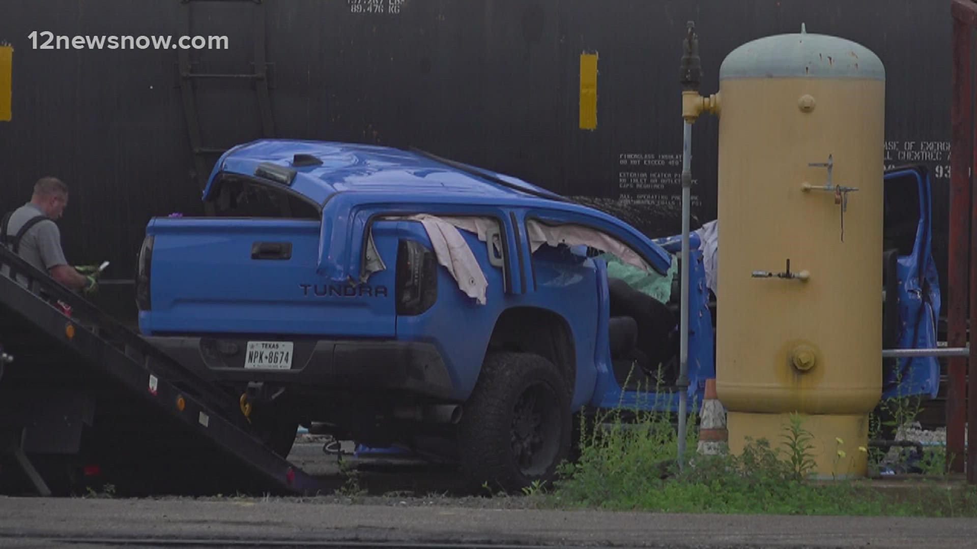 Beaumont Police are investigating after a small truck struck a train at a railyard off College Street Thursday morning.