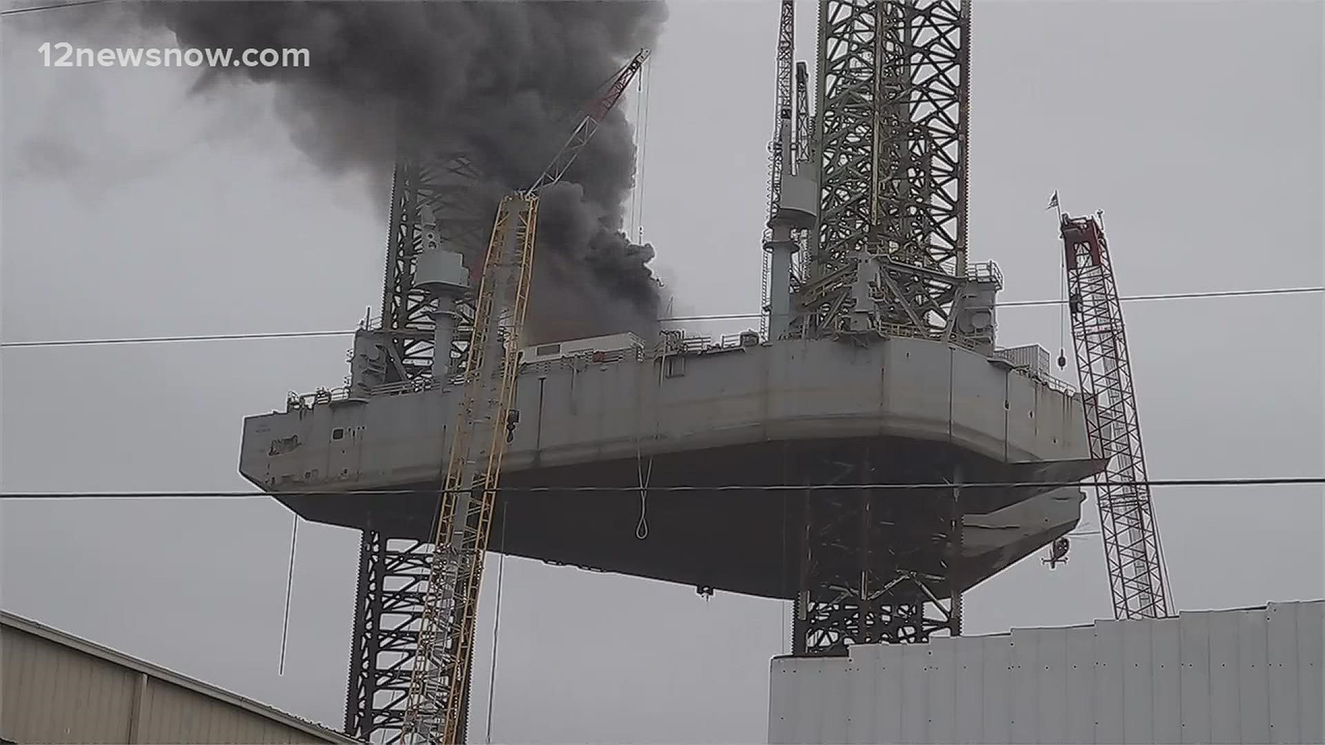 Coast Guard rescues 9 workers during oil rig fire at Sabine Pass shipyard Thursday