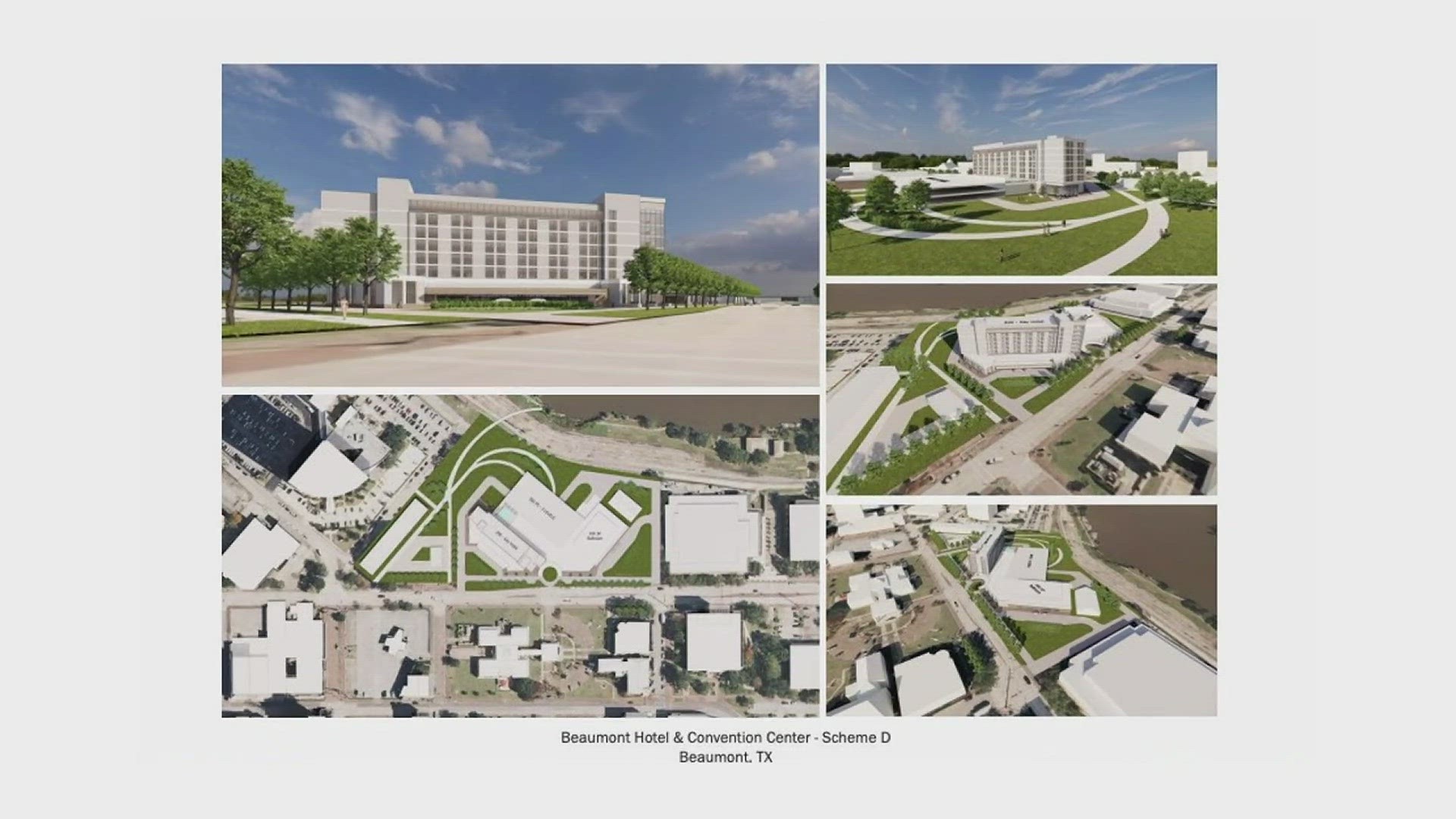 The renderings show the five ideas for a hotel and conference center that would be built in downtown Beaumont.