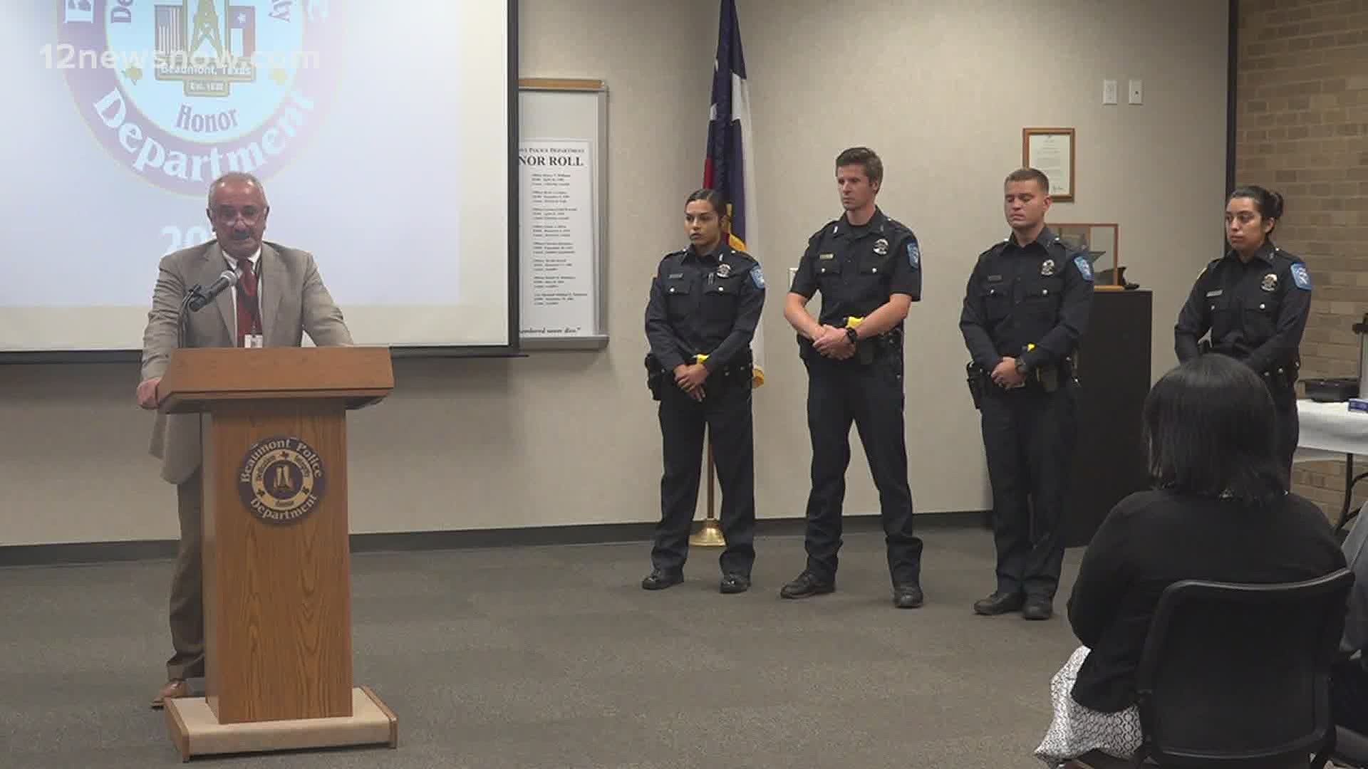 Four new officers joined the Beaumont Police Department on Wednesday, a welcome sign of hope in the wake of officer Yarbrough-Powell's death