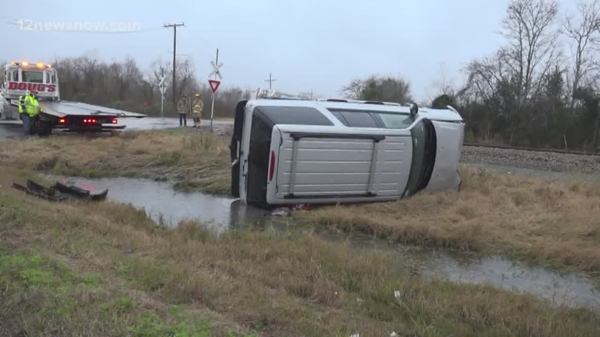 Wednesday morning rollover wreck blamed on wet roads