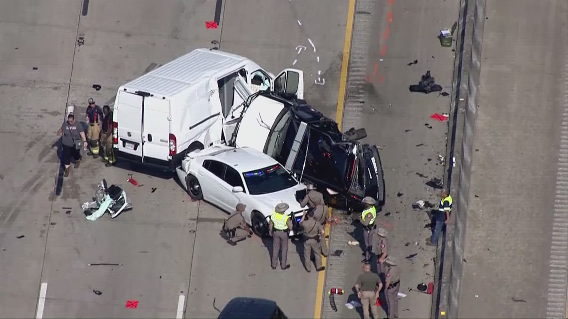 A driver died and a Texas trooper was critically injured after a van struck a DPS vehicle that was involved in a traffic stop Tuesday morning along Interstate 10.