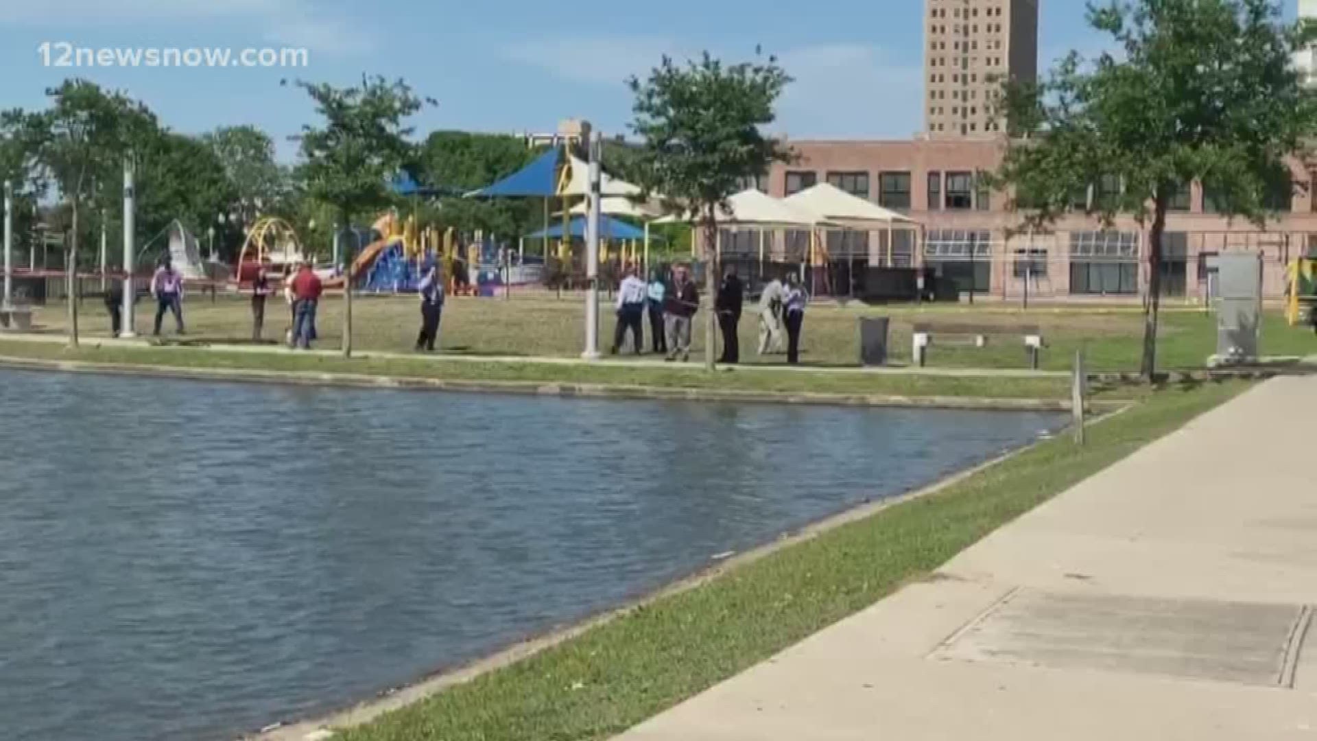 A 911 caller said it appeared a child was in the water, and an adult was trying to get him out