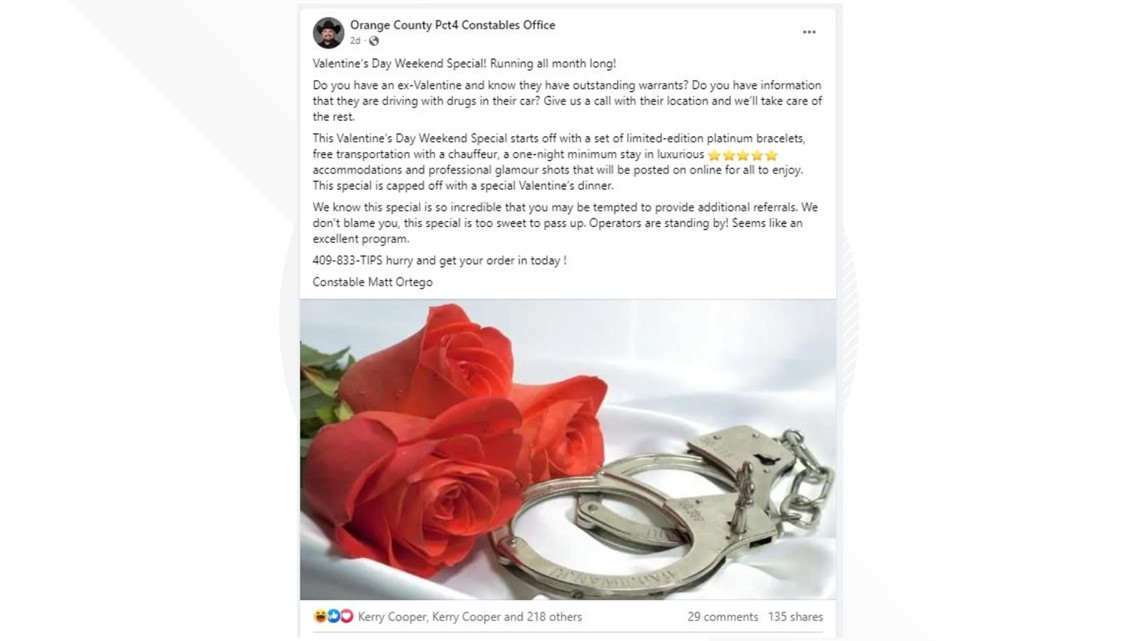 Texas constable makes Valentine's Day offer to turn in your ex - Vimarsana News