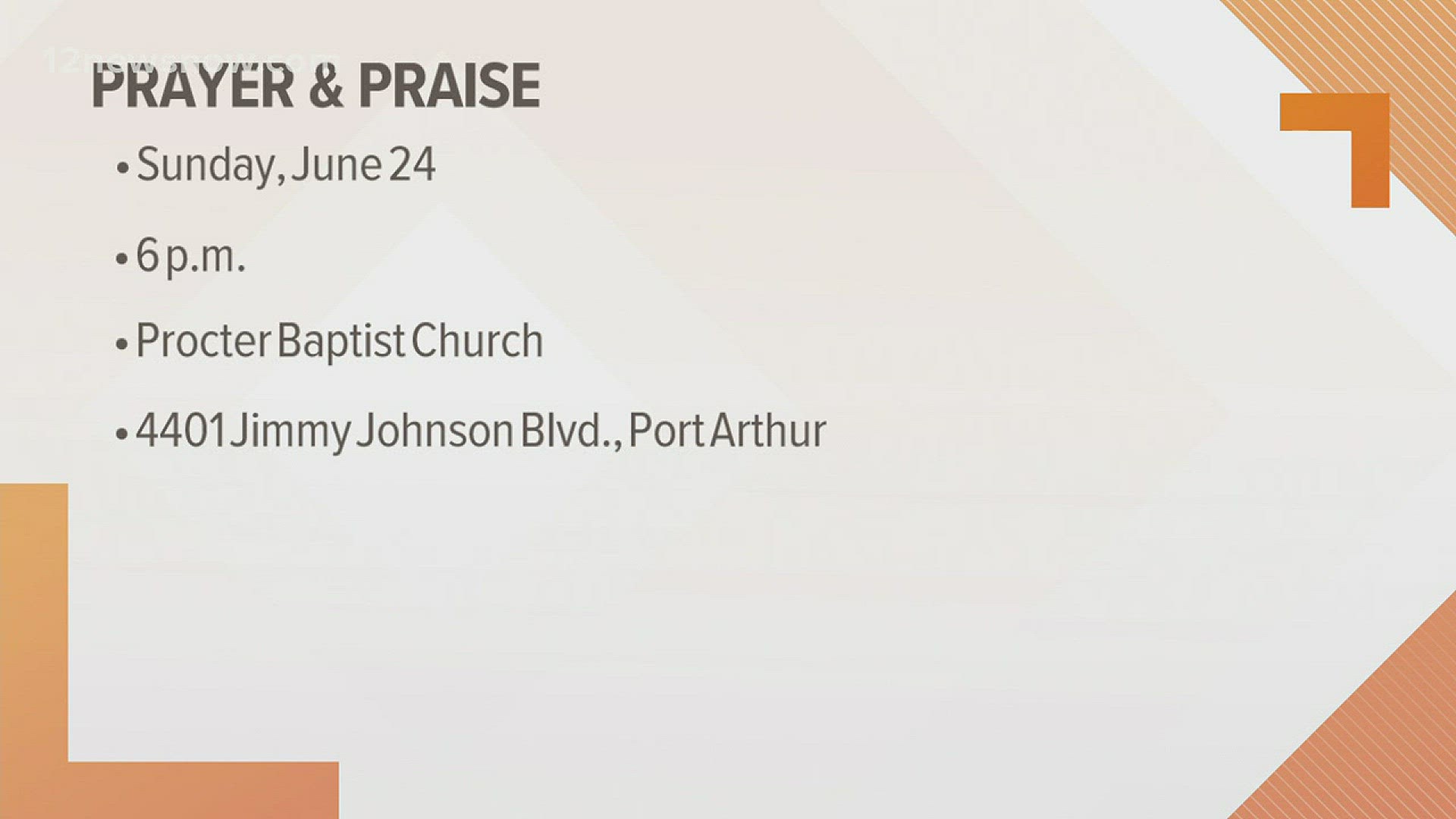 'Prayer & Praise' at a Port Arthur church on June 24