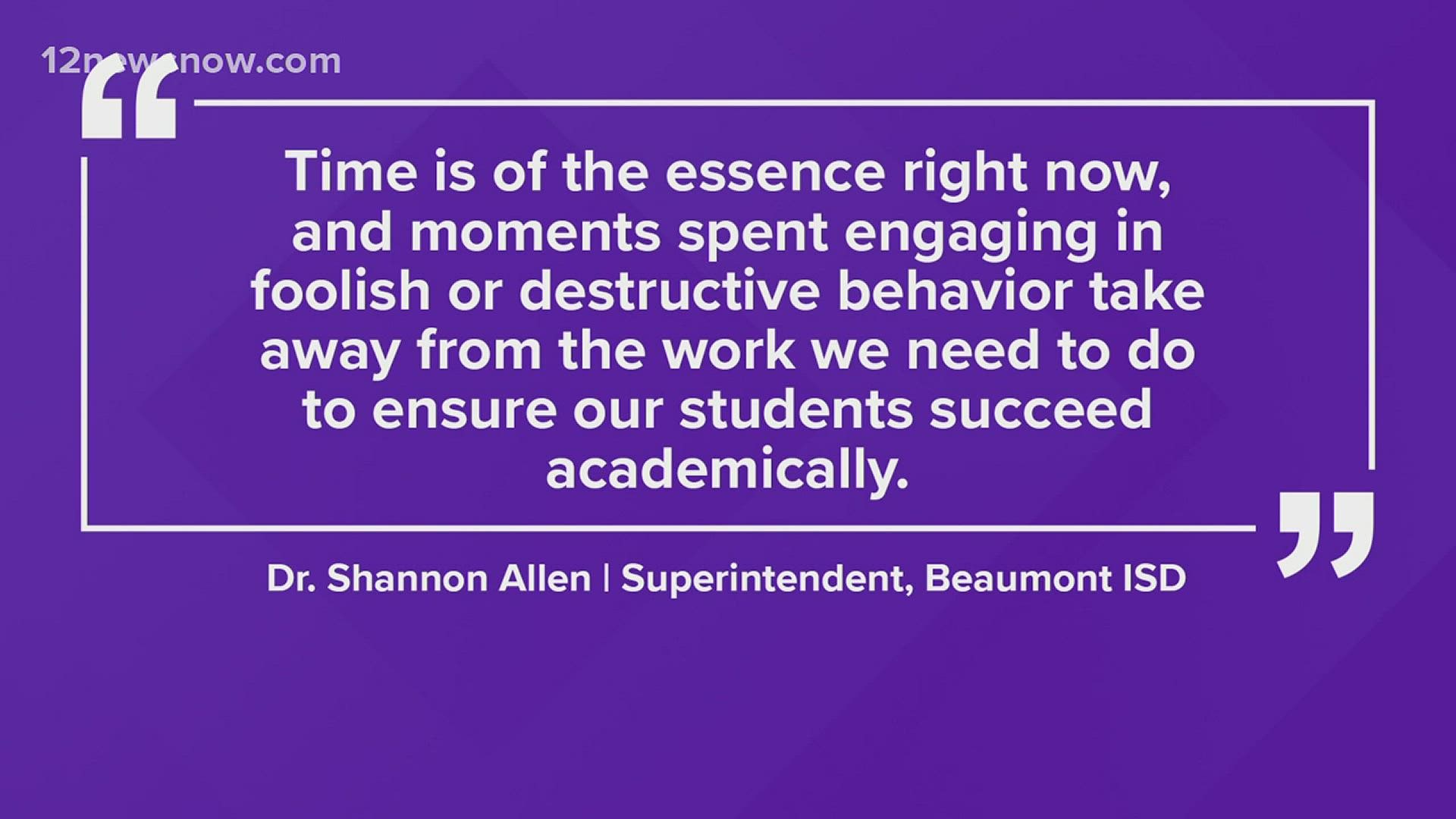 Beaumont ISD released a statement calling on families to help with the recent surge in threats and student misconduct.