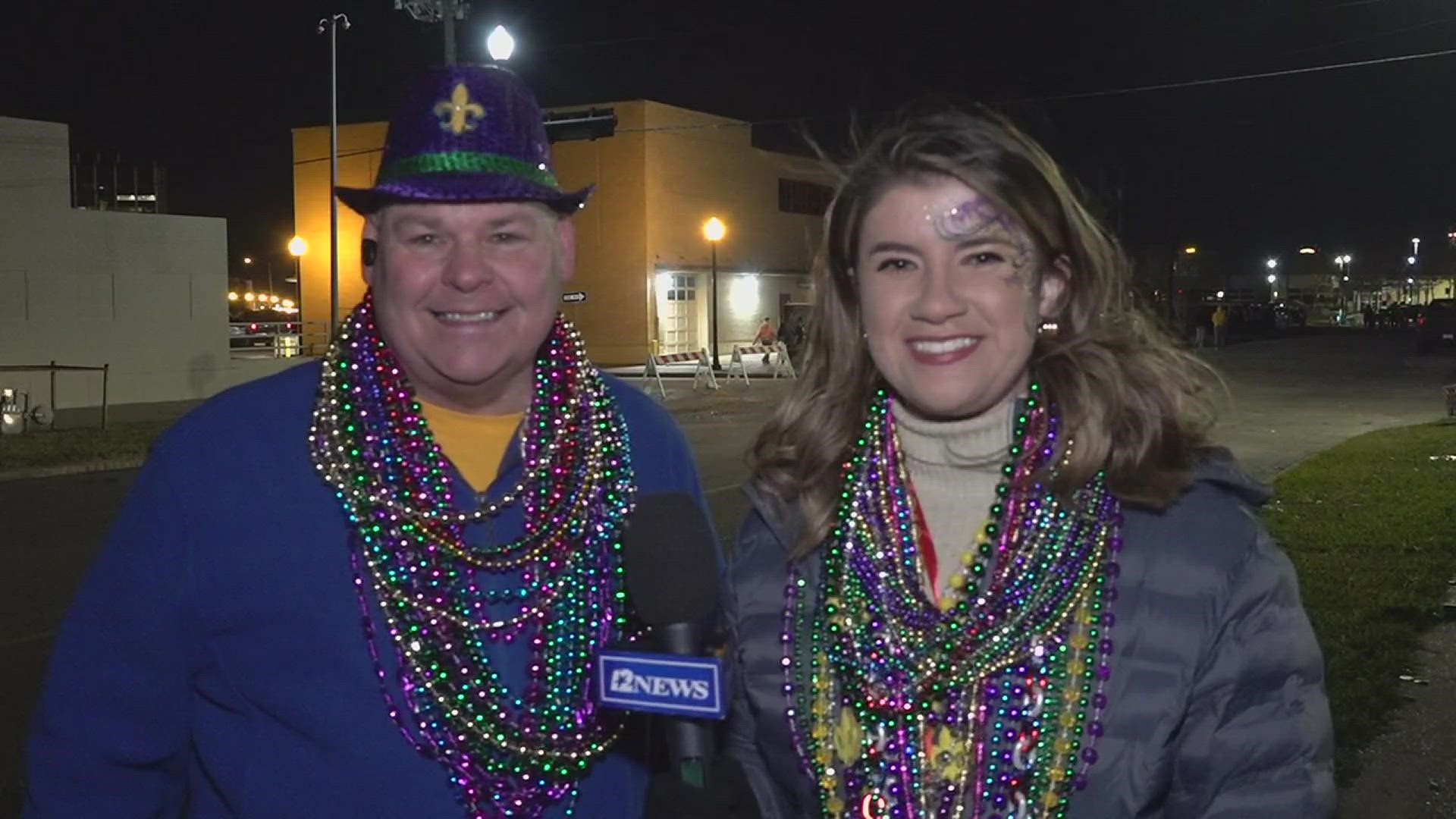 Simona and Jeff agree the night was full of fun and excitement. Well after the parade, plenty of beads were still on the ground.