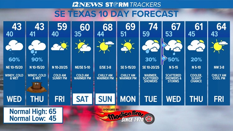 Wet, cold and windy through Thursday in SE Texas