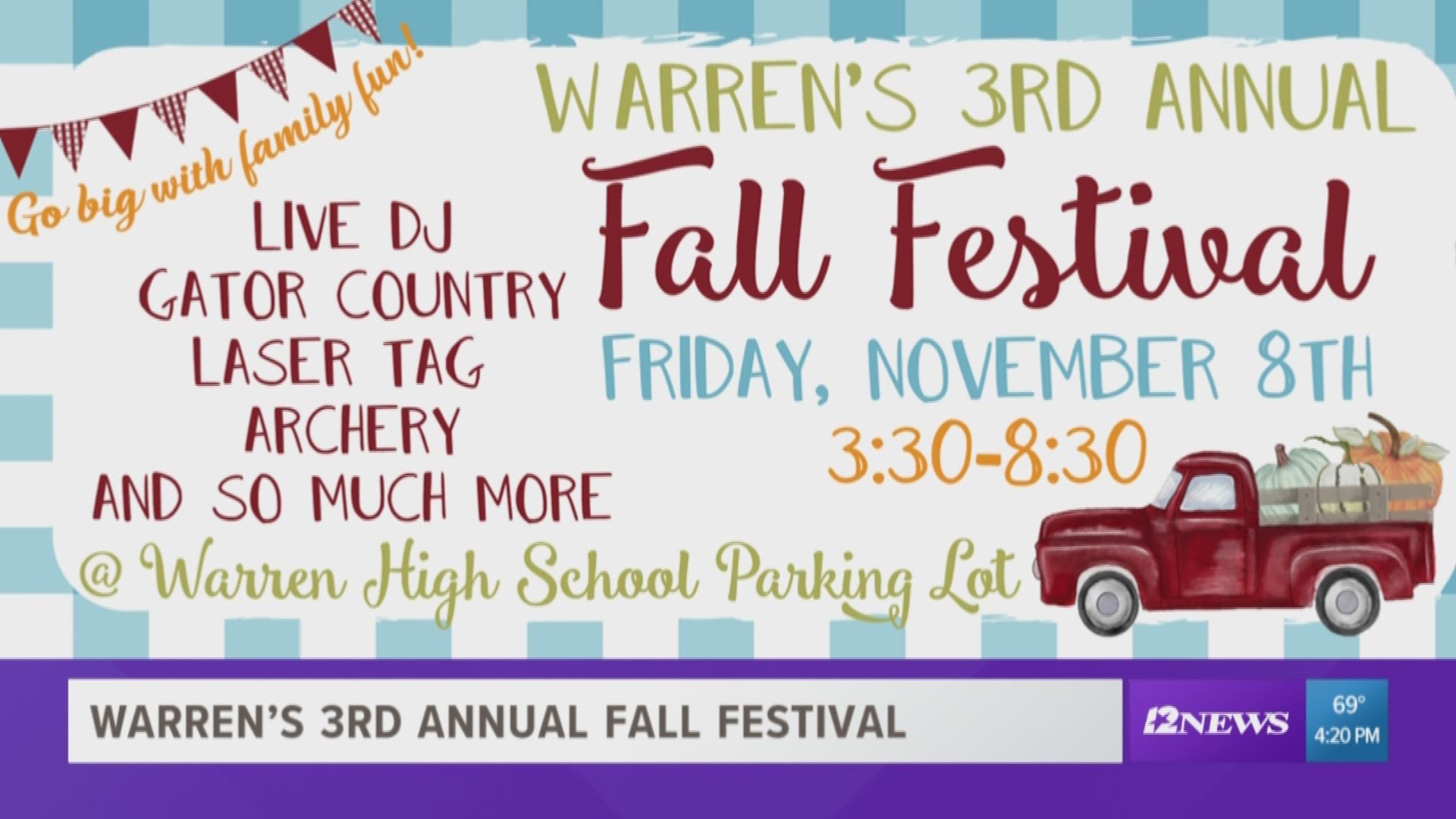 The festival will be Friday, November 8 from 3:30 p.m. to 8:30 p.m. in the high school parking lot.