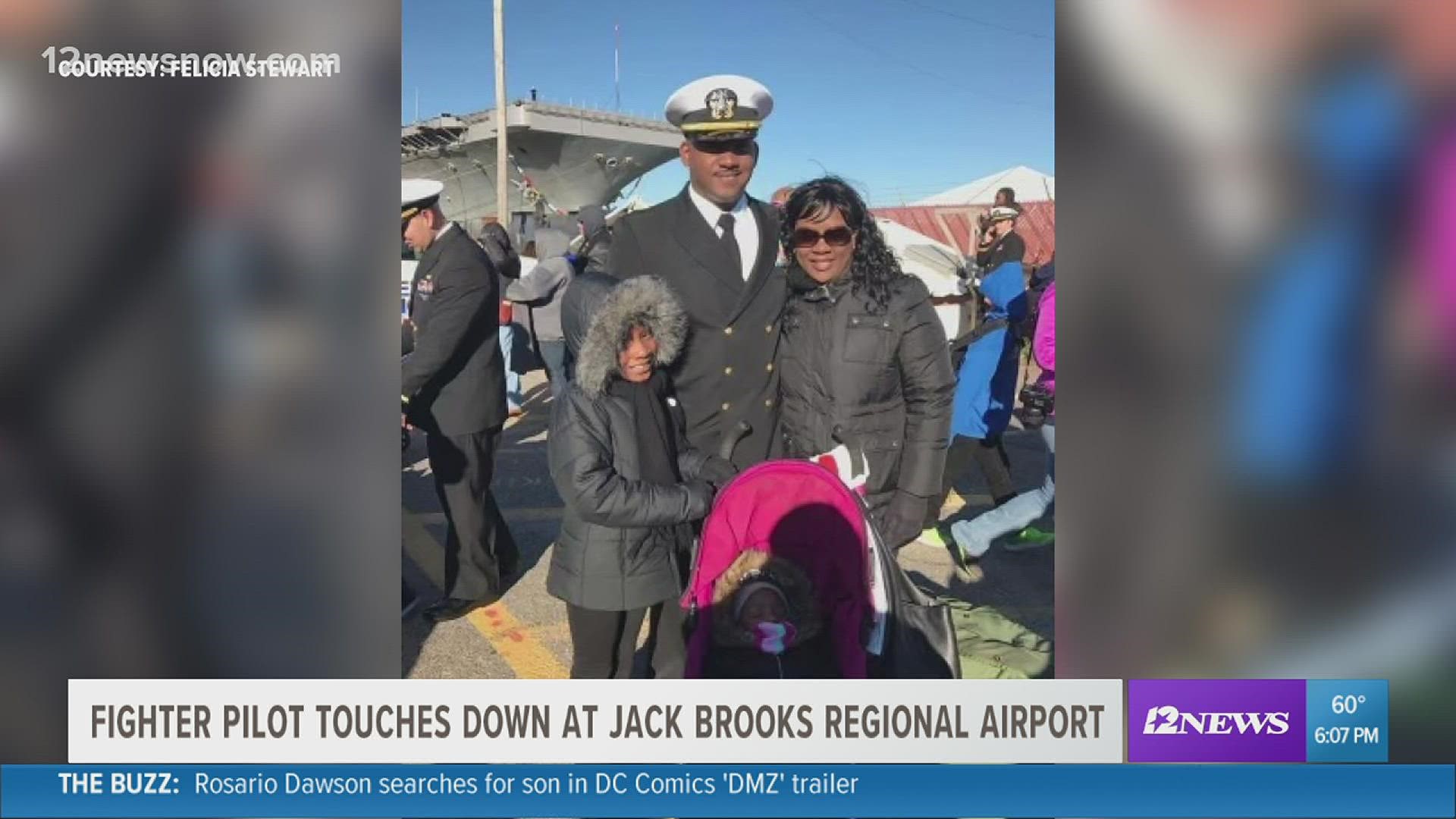 Lt. Commander Stewart started flying for Navy right after he graduated from West Brook High School in 1995.