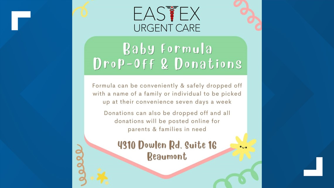 Eastex Urgent Care taking baby formula drop offs donations