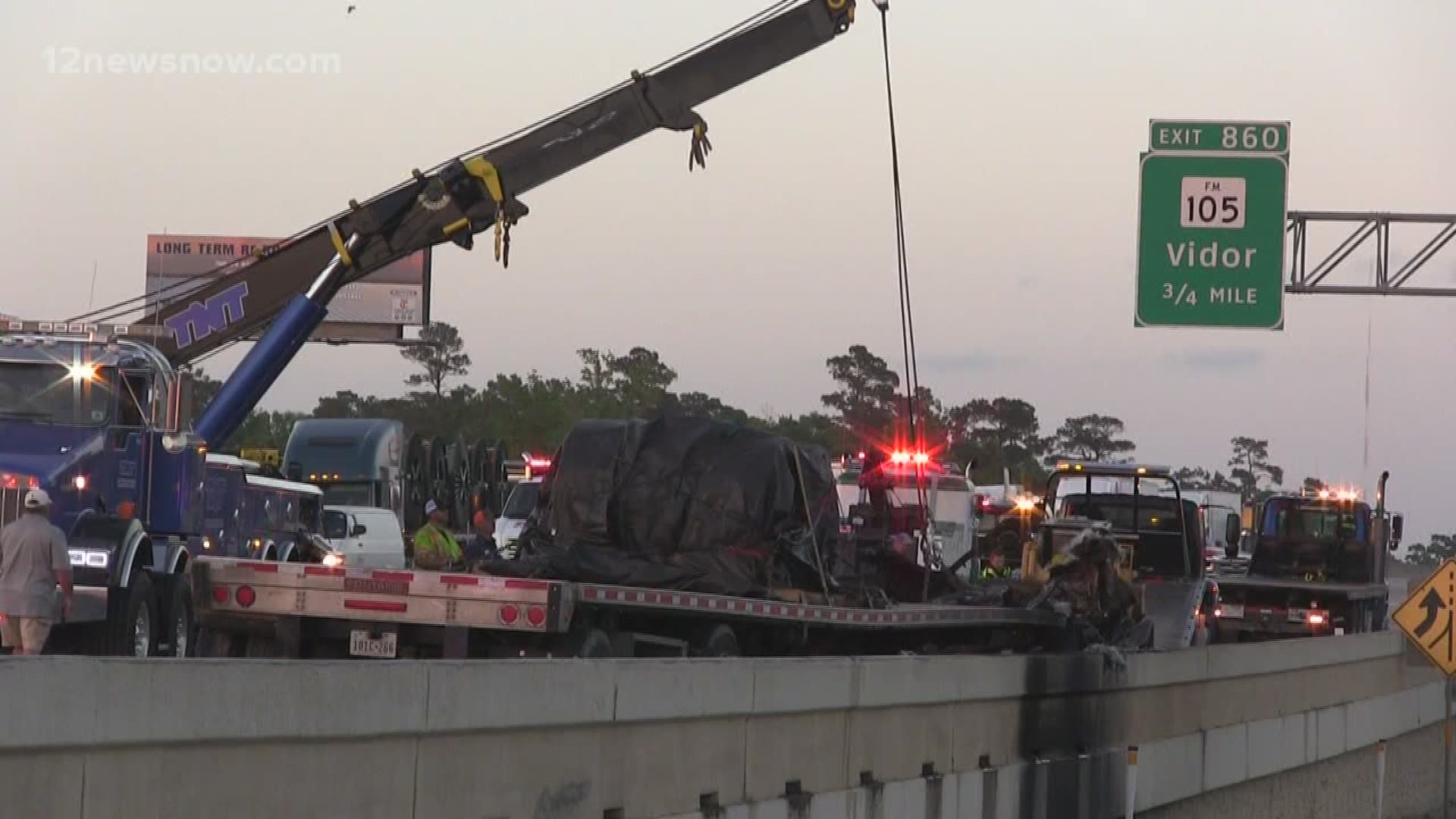 18-wheeler strikes median, catches fire