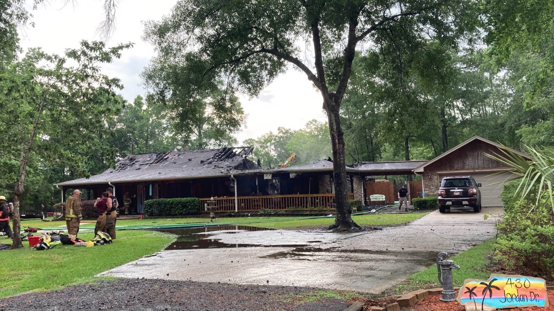 Homeowners were not home at the time of the fire and there were no injuries reported, but one dog was rescued when crews entered the home.