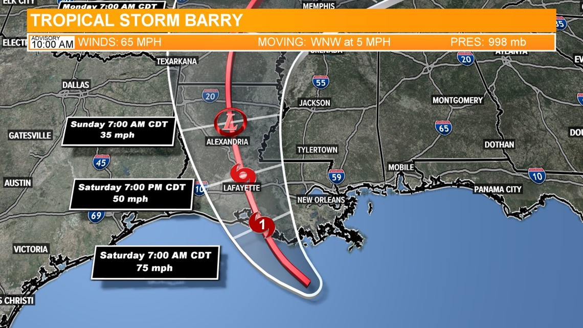 Tropical Update: Tropical Storm Barry now expected to make landfall as category 1 hurricane in ...