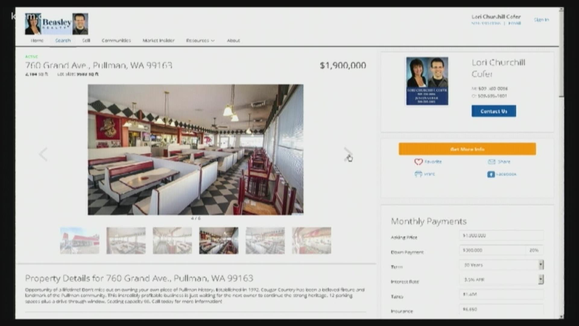 The iconic restaurant near Washington State University's main campus has been listed for sale by a local real estate company.